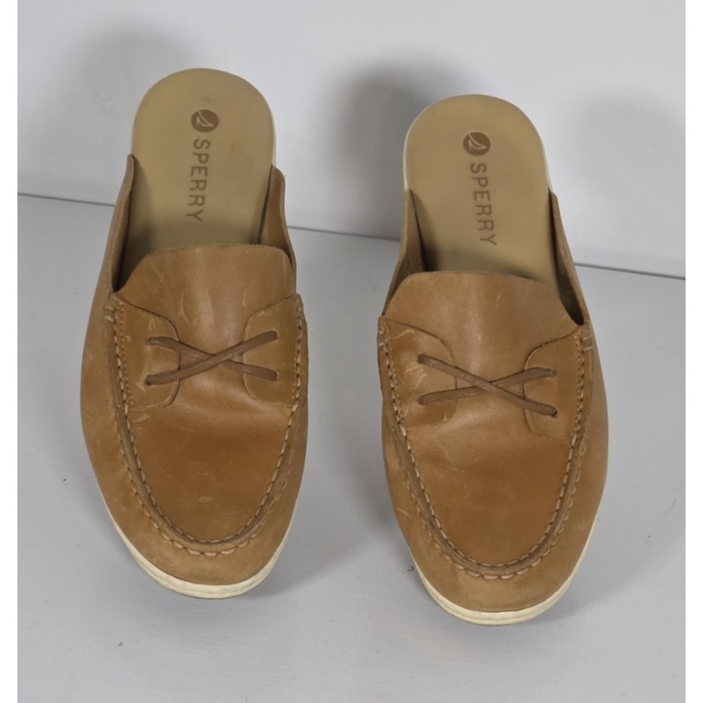 Sperry Womens 8 Mulefish Slip On Tan Leather Boat Mule Flat Shoes Casual
